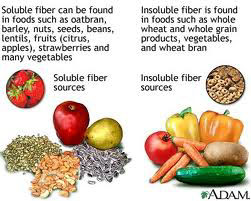 daily fiber intake, as shown with definitions of soluble and insoluble fiber along with pictures of examples
