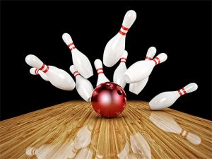 bowling pins and bowling ball