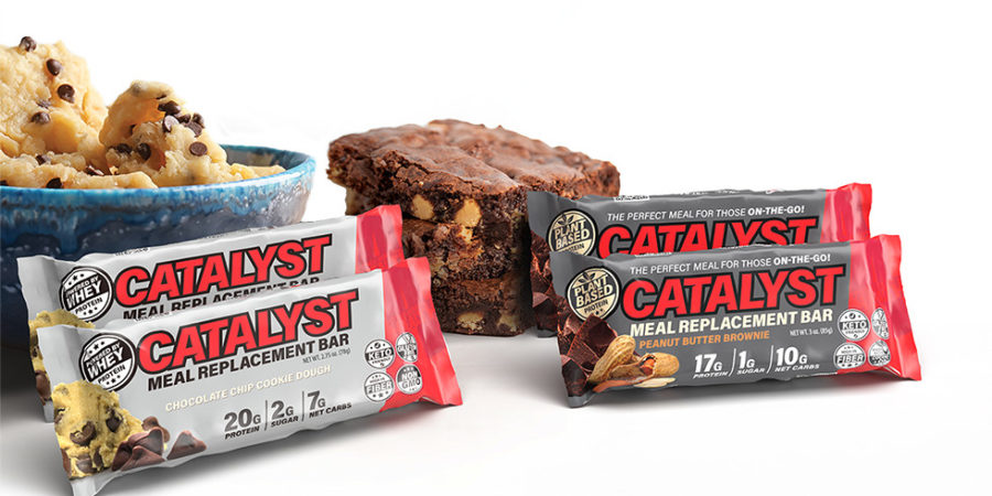 Catalyst Meal Replacement Bars in Chocolate Chip Cookie Dough and Peanut Butter Brownie
