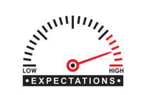 a speedometer type display showing a gauge of low to high expectations