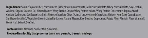 Chocolate Chip Cookie Dough Catalyst Bar ingredient list