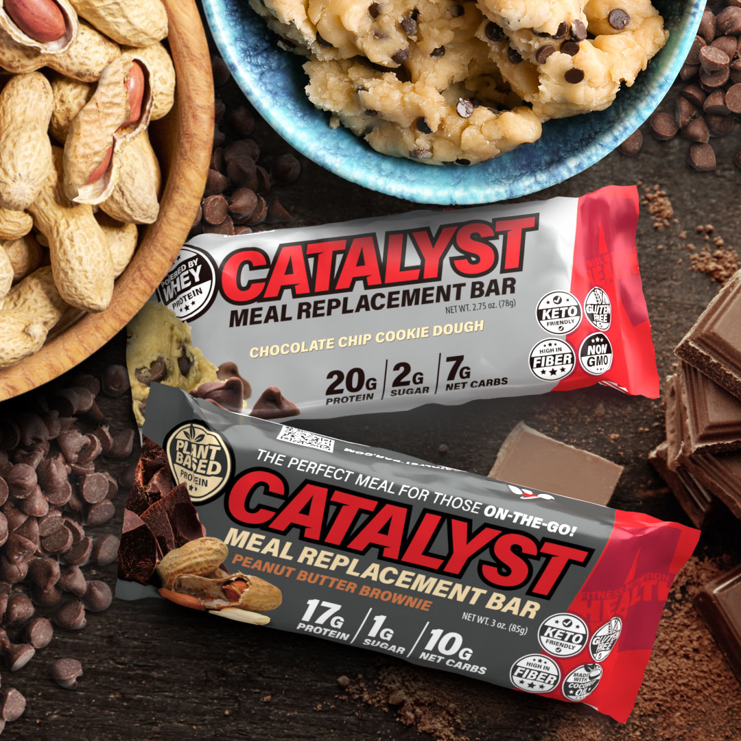 Catalyst Bar Meal Replacement Chocolate Chip Cookie Dough and Peanut Butter Brownie bars