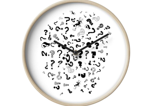 best time to eat a protein as shown on a wall clock with question marks