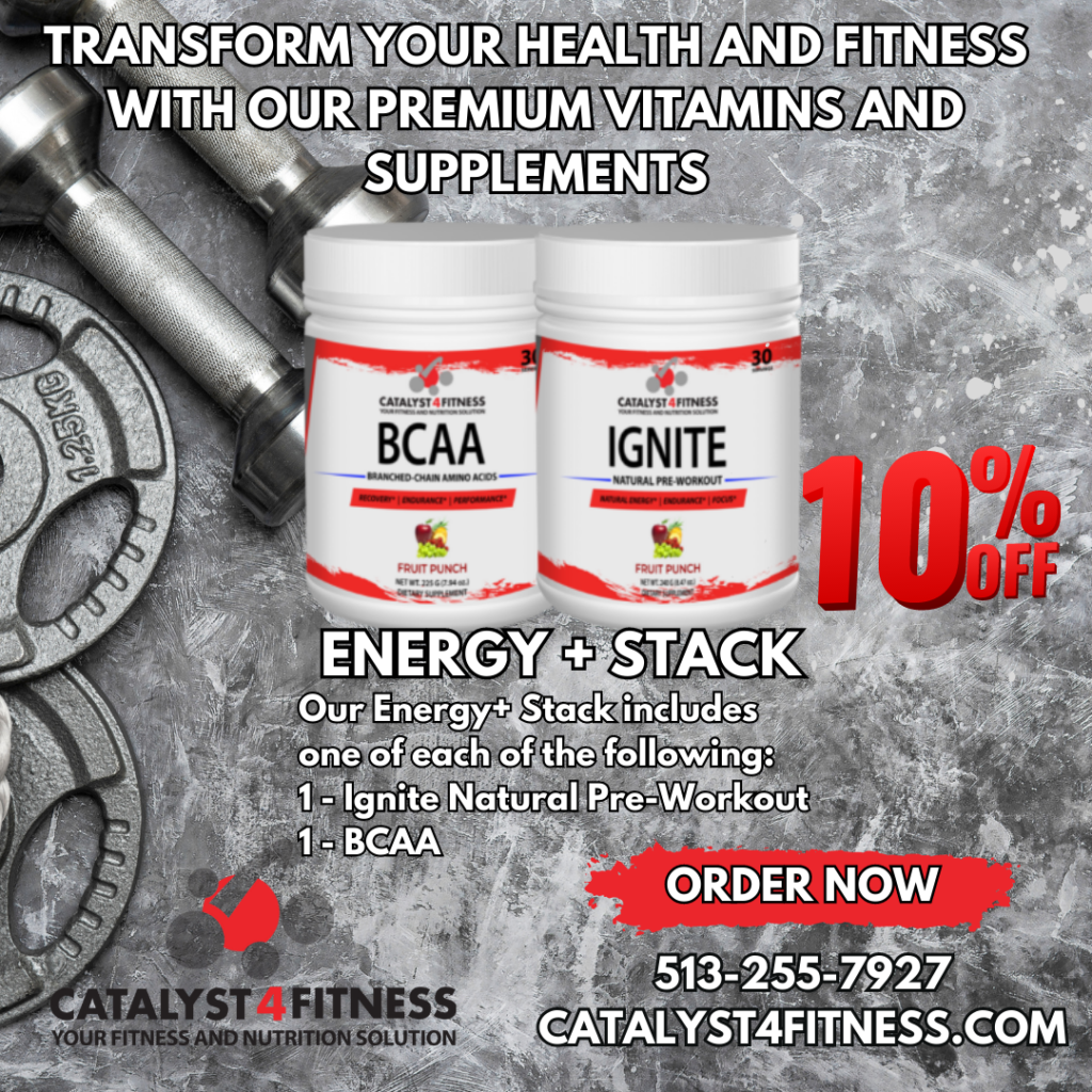 Catalyst 4 Fitness Supplements Energy+ Stack consisting of 1 BCAA and 1 Ignite Pre-Workout at 10% off - Buy Now