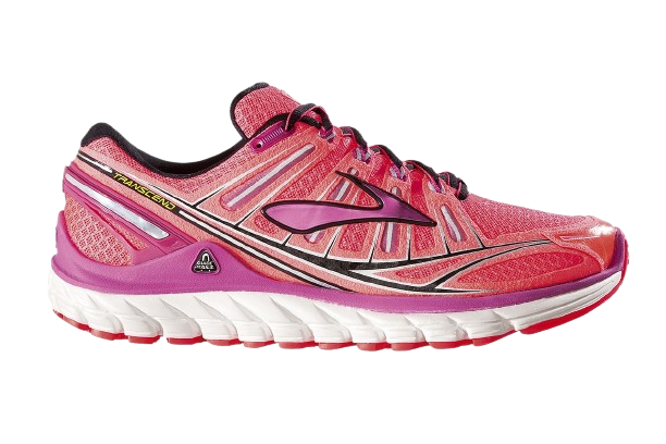 running shoe with shades of red and purple